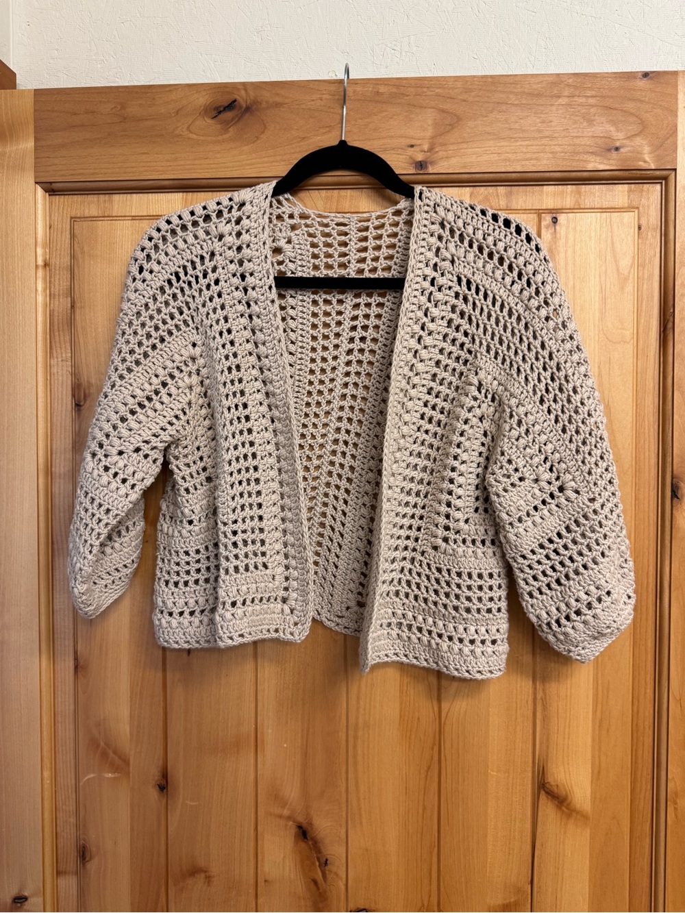 Beige Crochet Open-Front Women’s Sweater Cardigan